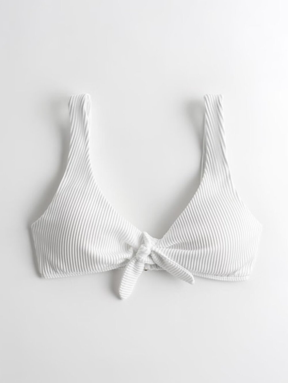 Holliste White Ribbed Scoop Tie-Front Bikini Top